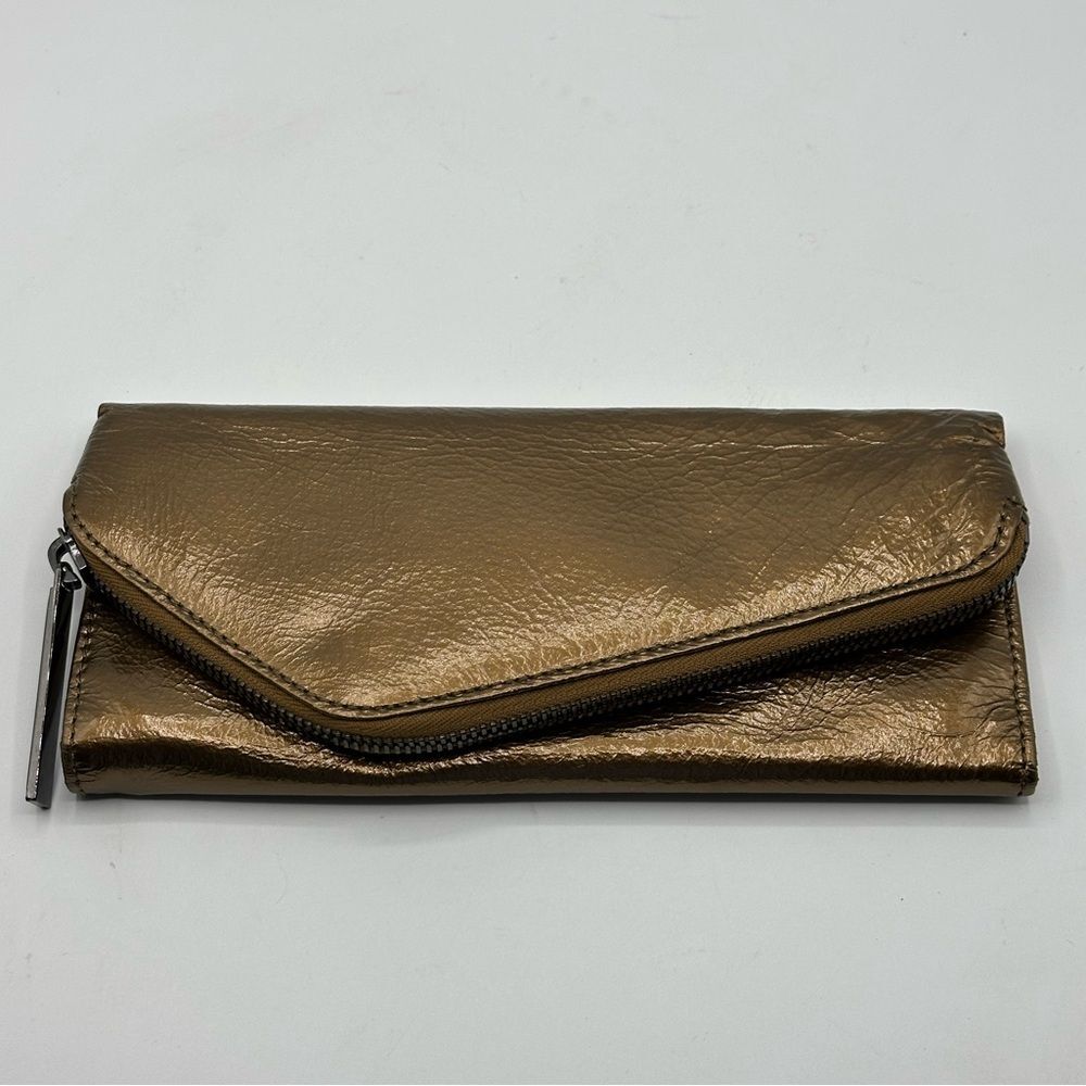 HOBO International Women's Gold Metallic Soft Leather Zipper Folding Clutch
